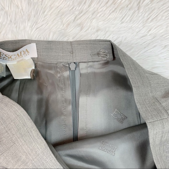 Escada wool blend straight pencil skirt knee length in gray high waisted slit - Picture 9 of 13